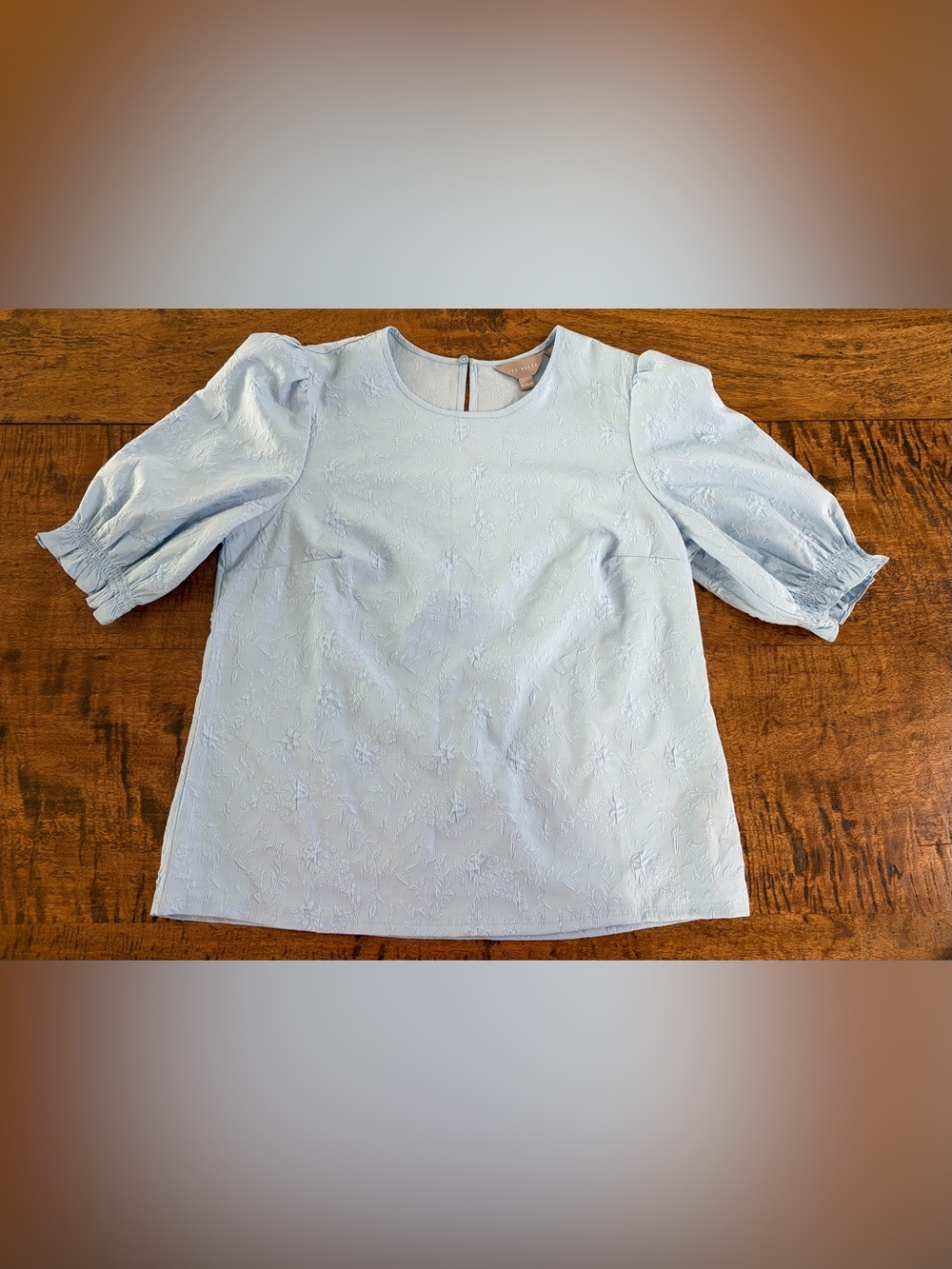 Ted Baker Baby Blue Floral Jacquard Puff Sleeve Blouse Floral Puff Sleeve Blouse